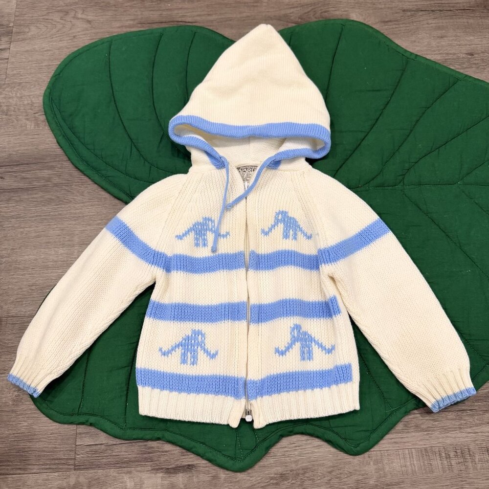 Vintage Montgomery Ward Toddler 2 Elephant Knit Hooded Full Zip Sweater